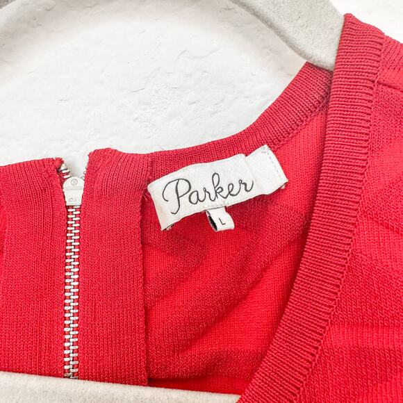 Parker Meena Geometric Textured Dress in Carmine Red Size Large - Picture 7 of 10